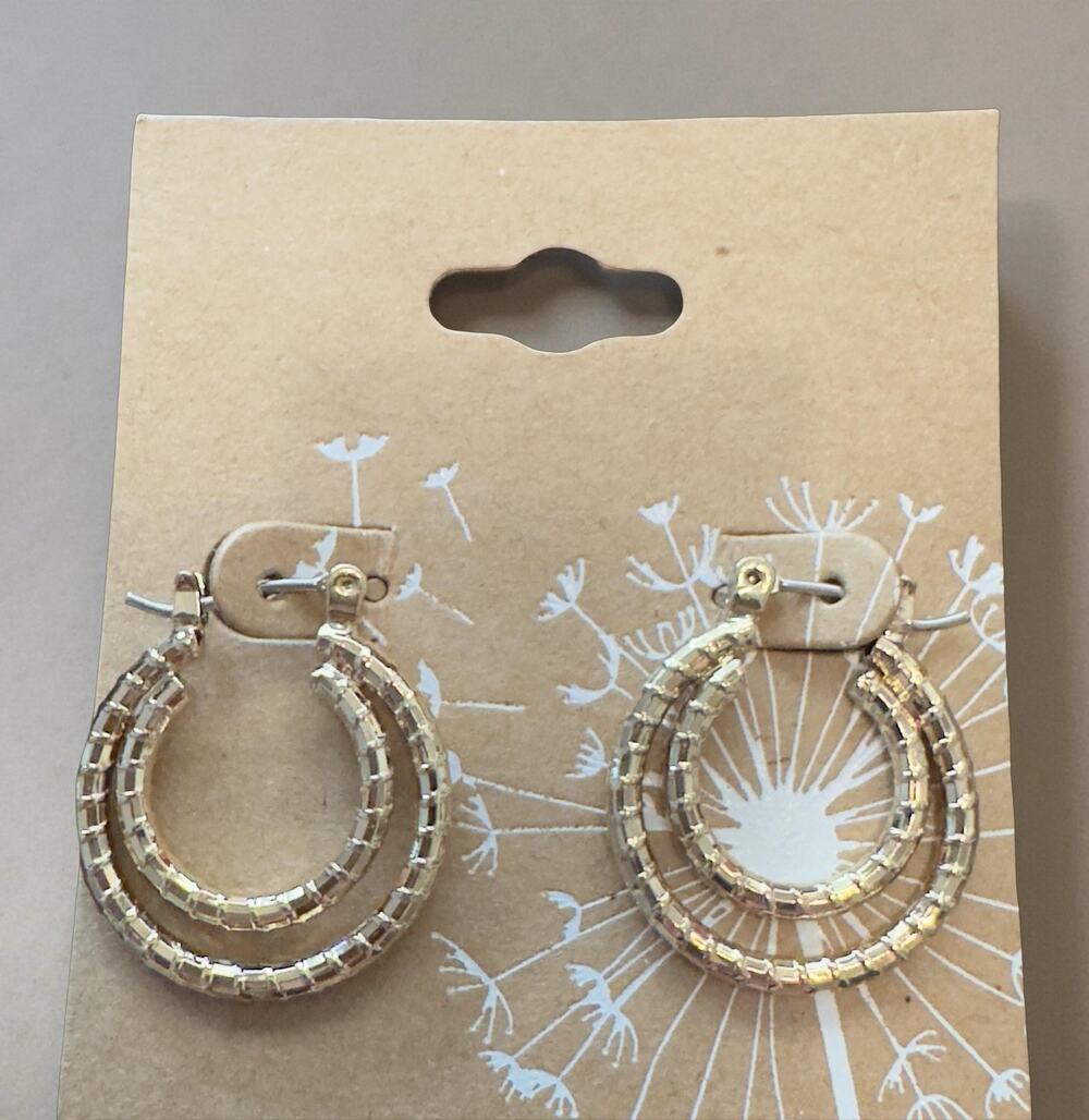Gold Double Hoop Earrings Beaded Textured Design NWT